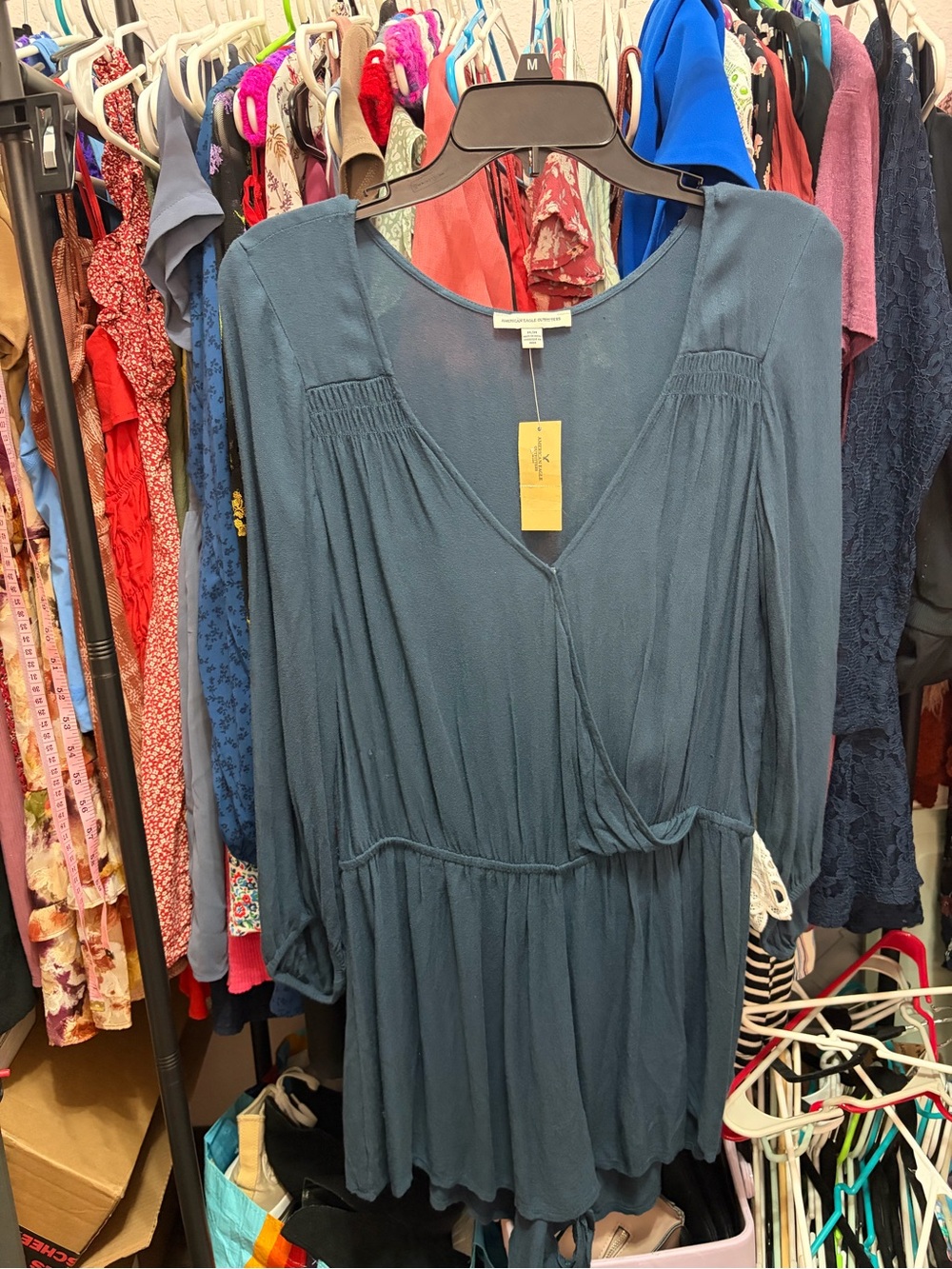 American Eagle Outfitters Teal Wrap Long Sleeve Dress